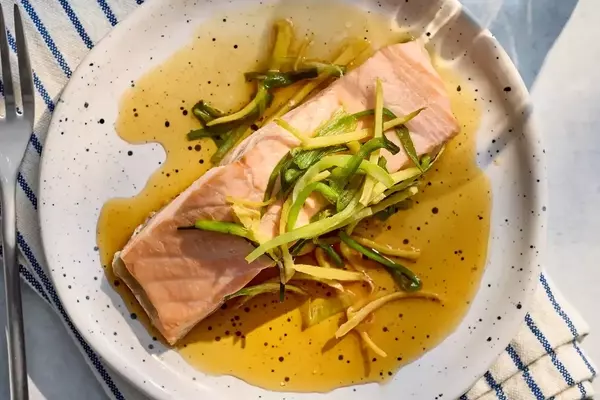 Steamed Salmon with Aromatic Ginger-Scallion Sauce