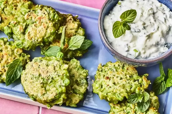 Spring Pea and Feta Fritters with Creamy Yogurt Dip