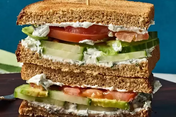 Refreshing Cucumber, Avocado, Tomato & Goat Cheese Sandwich