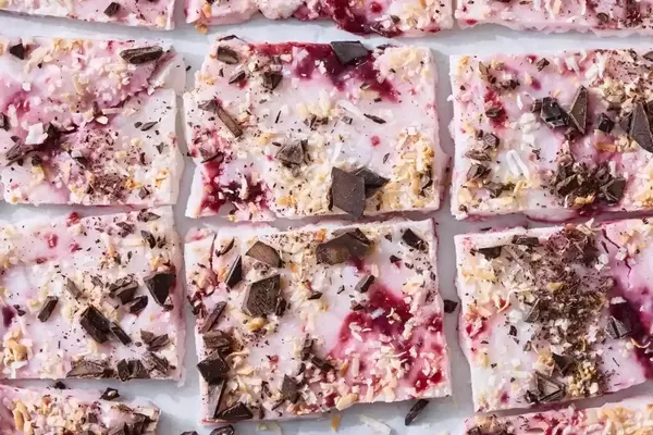 Frozen Raspberry Chocolate Coconut Yogurt Bark