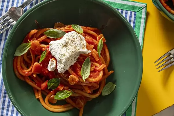 Garlicky Gochujang Tomato Bucatini