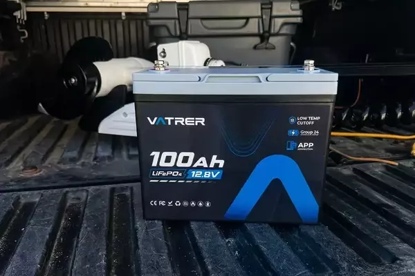 Vatrer 12V 100Ah Bluetooth Lithium Battery for Kayak Fishing
